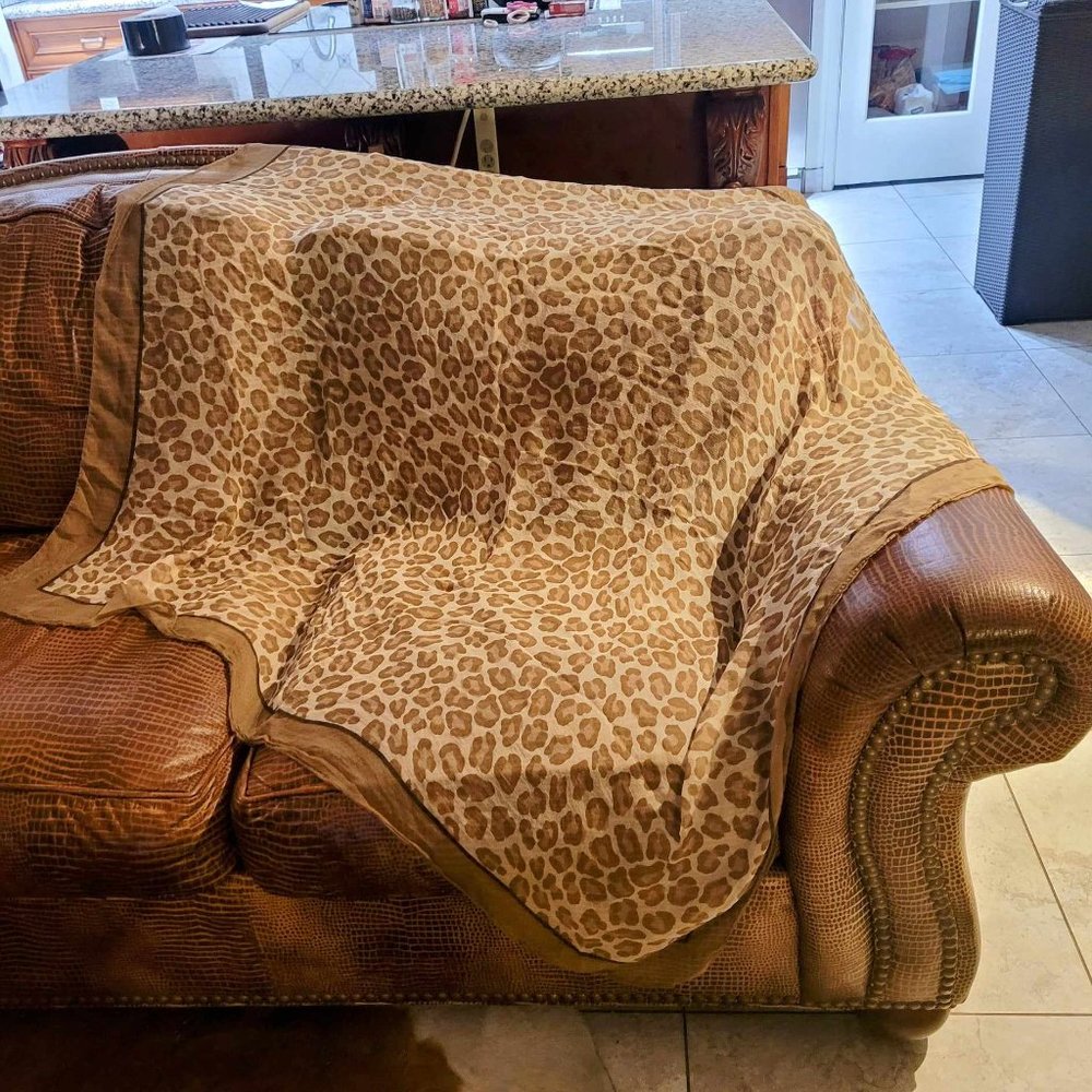 Chiffon Leopard print scarf, 51" square.